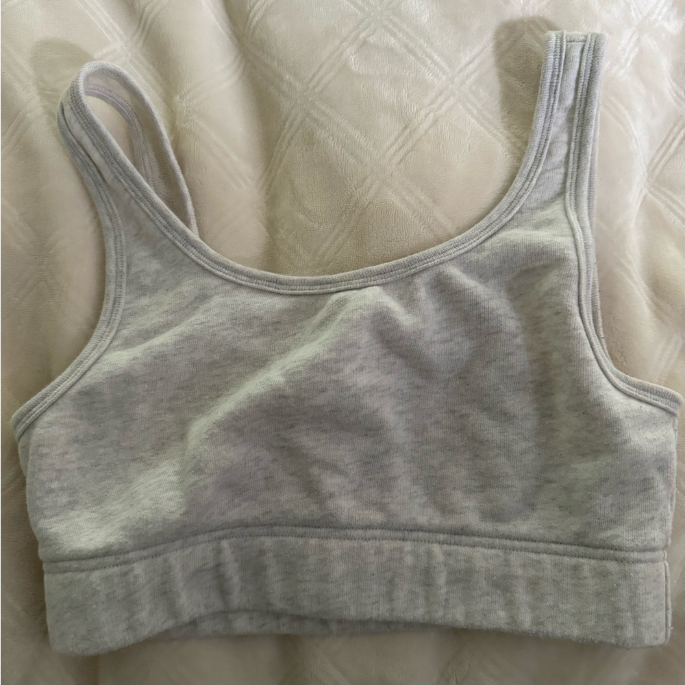 Small Aritzia TNA airy fleece bra top in light grey